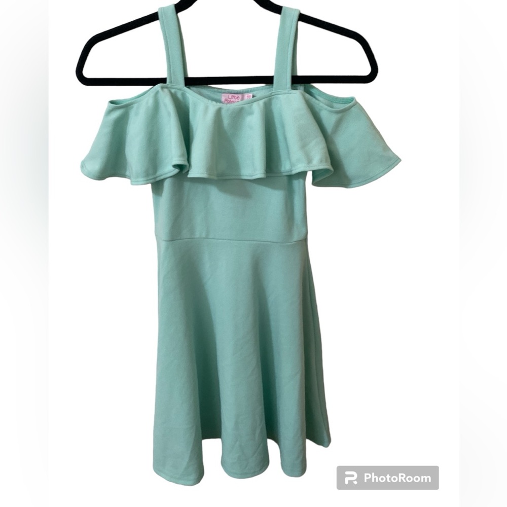 Girl's Cold Shoulder Flounce Trim Elegant Casual dress